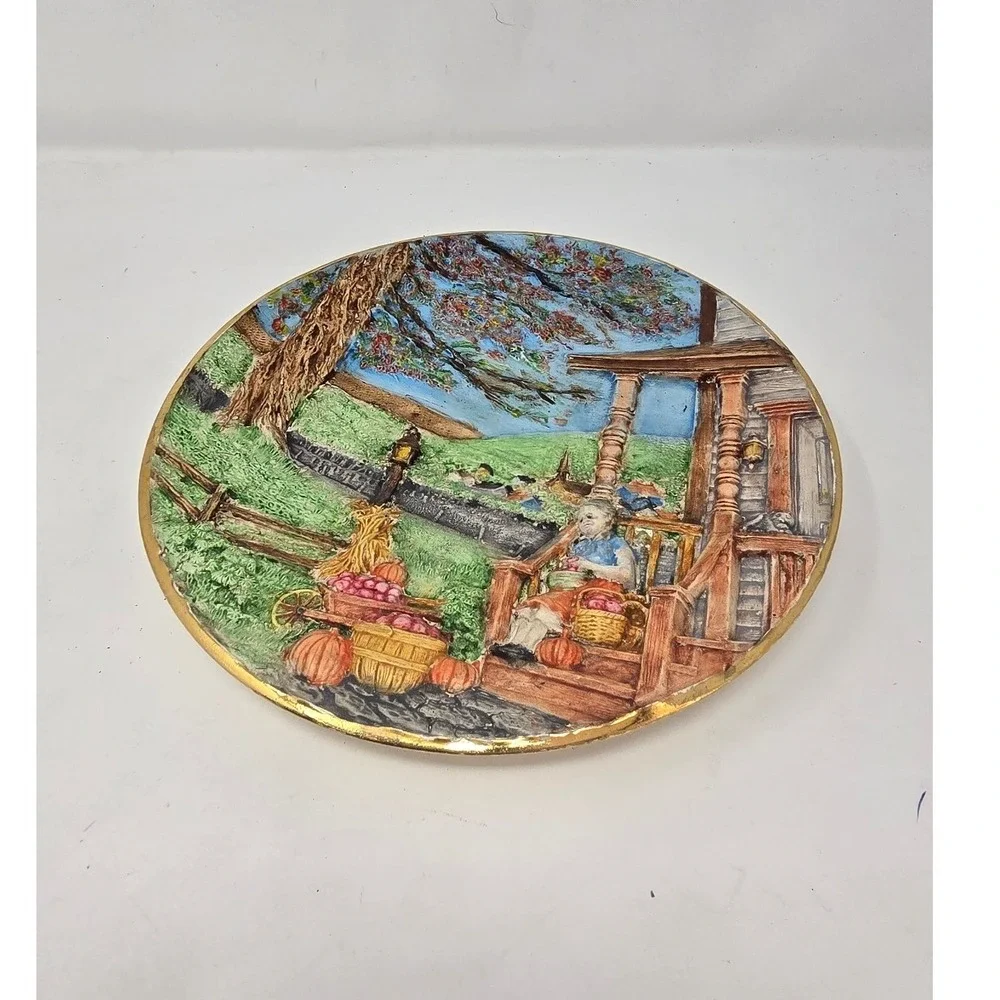 Vtg byron molds plate apples picking pottery wall hanging hand painted farmhouse